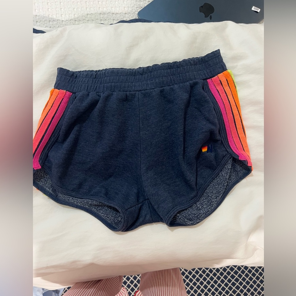 Aviator Nation Women's Navy Shorts with Rainbow Stripes